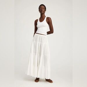 NWT SPRWMN Shirred 4 Teir White Maxi Skirt 100% Cotton sz M